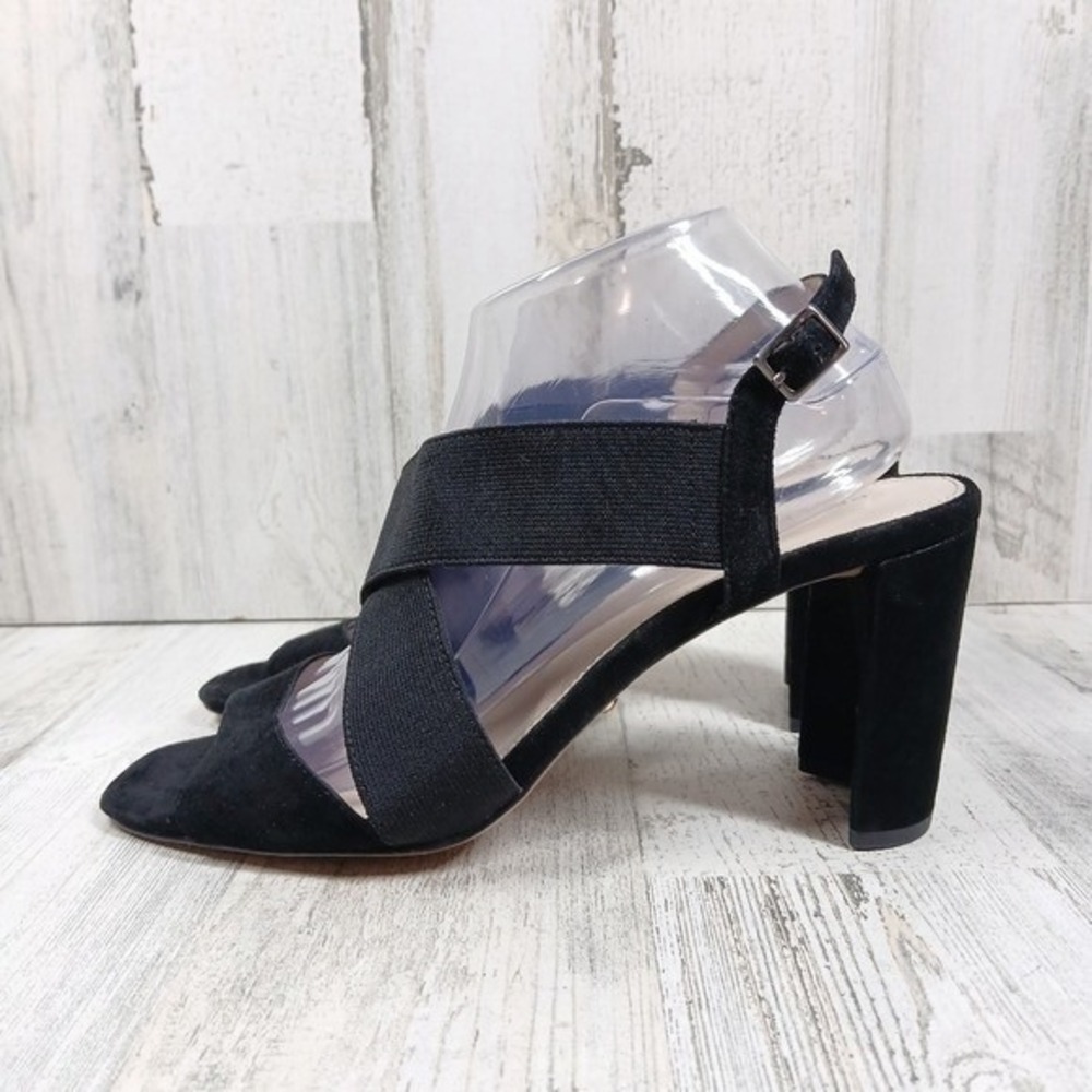 Pelle‎ Moda Black Suede and Stretch Crisscross Strap Heeled Sandals